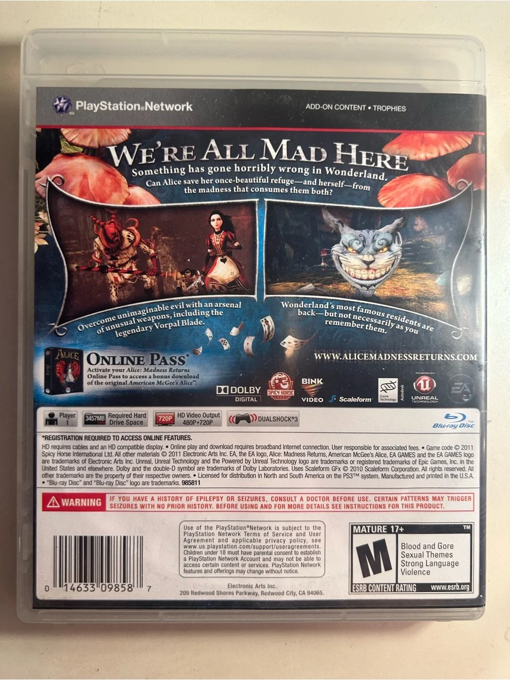 Sony PS3 Alice: Madness Returns - Black & Blue Cover
